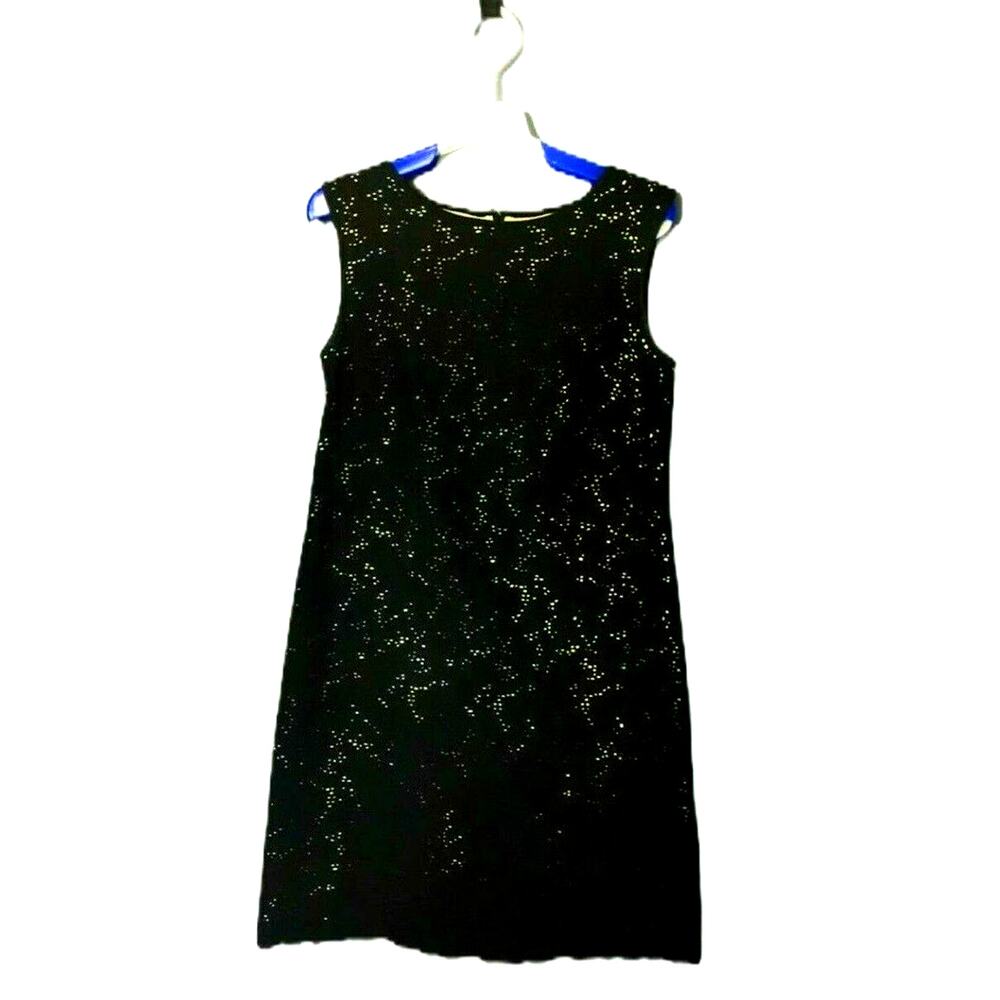 Ann Taylor Loft Shift Dress Womens Size 2 Black Sleeveless Eyelet Nude Lining